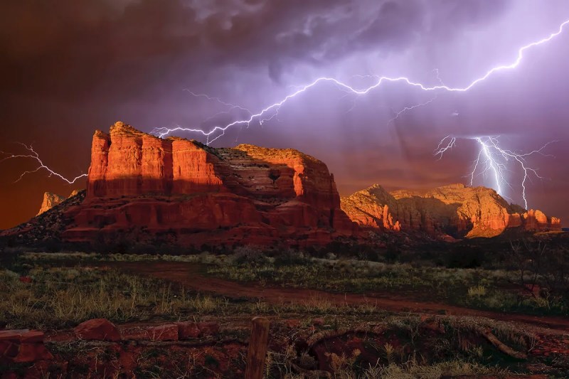 lightning above Courthouse Buttes near Sedona, AZ