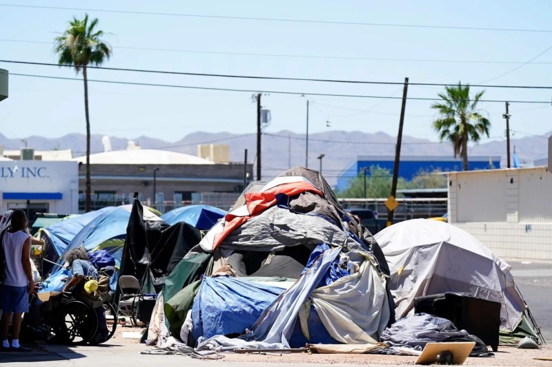 multiple tents set up on a Phoenix street