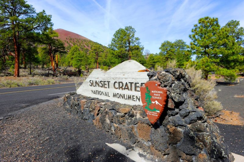 Sunset Crater Volcano National Monument sign in Flagstaff
