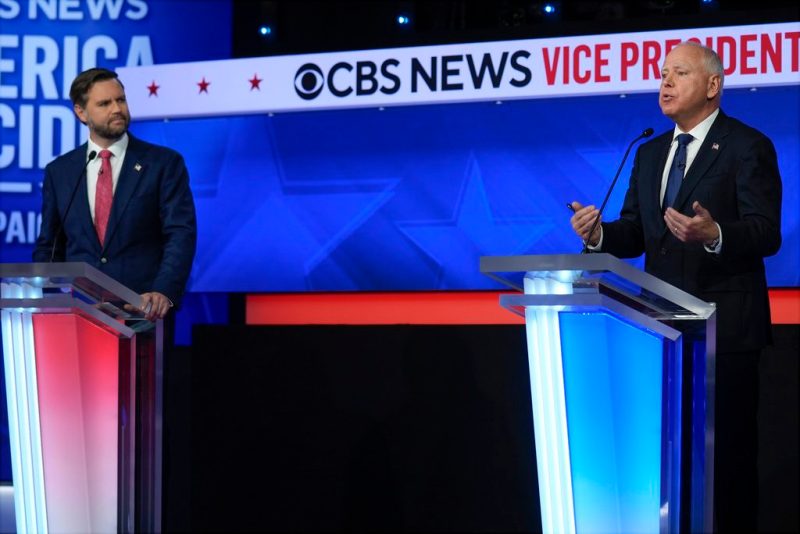 Democratic vice presidential nominee Minnesota Gov. Tim Walz speaks during a vice presidential debate hosted by CBS News, with Republican vice presidential nominee Sen. JD Vance, R-Ohio, Tuesday, Oct. 1, 2024, in New York. (AP Photo/Matt Rourke)