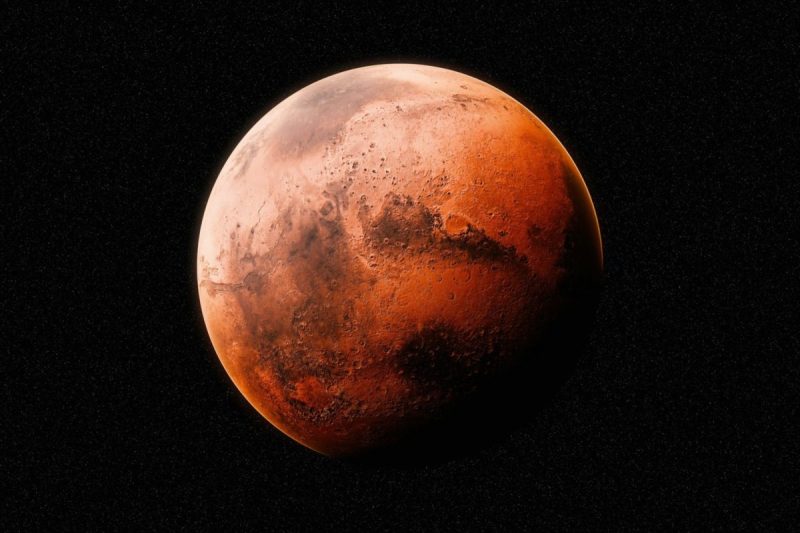 A picture of Mars in outerspace.