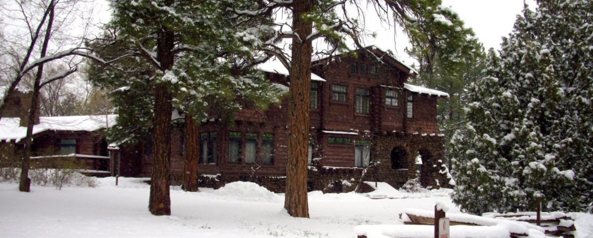 Snow covered house in an Arizona state park.