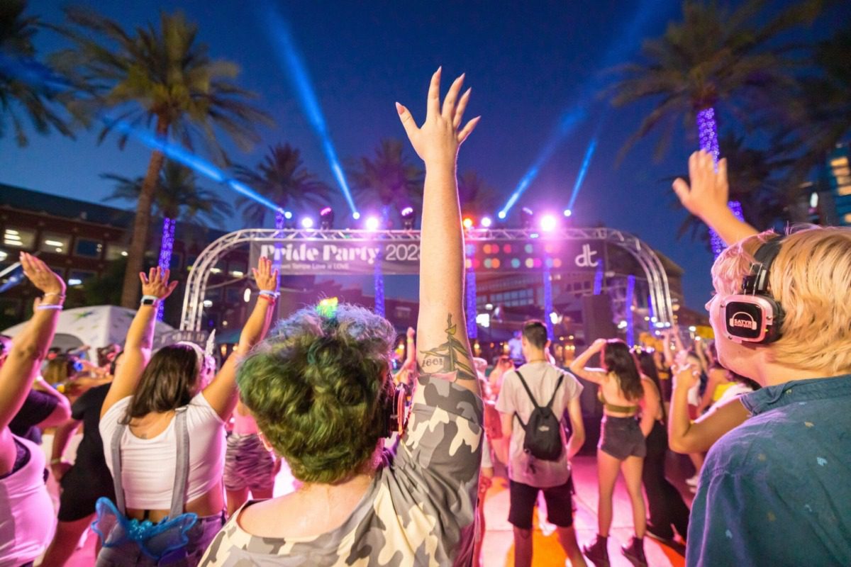 folks dancing at a pride celebration