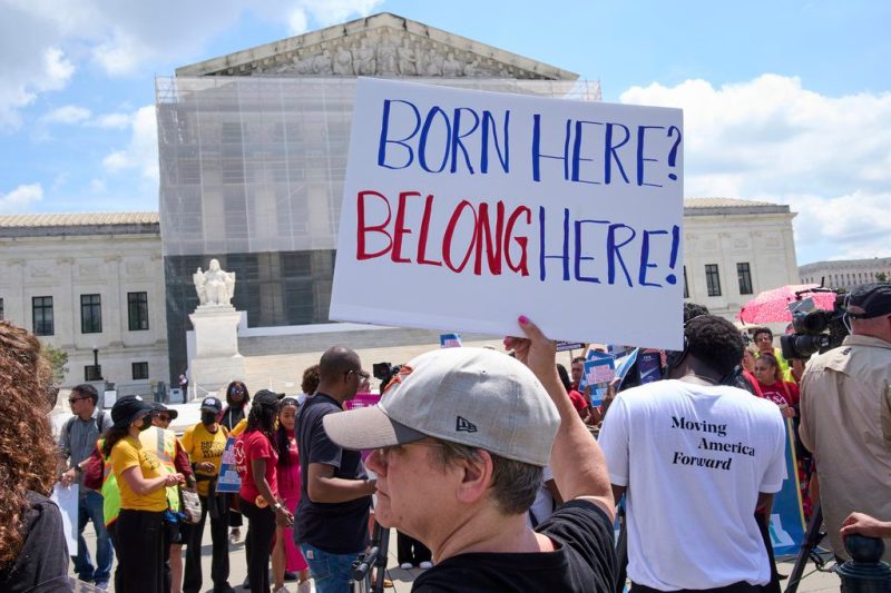 Photo of protestors outside the US Supreme Court protesting Trump's executive order on birthright citizenship.