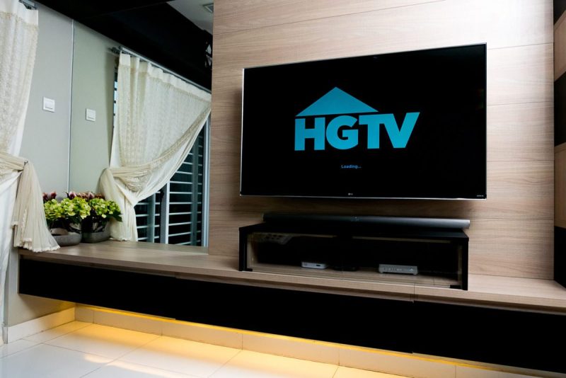 a tv with the hgtv logo showing on the screen