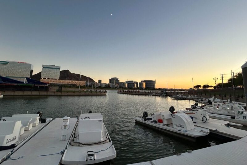 sunset over a marina