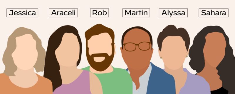 AZ team illustration of Jessica, Araceli, Rob, Martin, Alyssa, and Sahara.