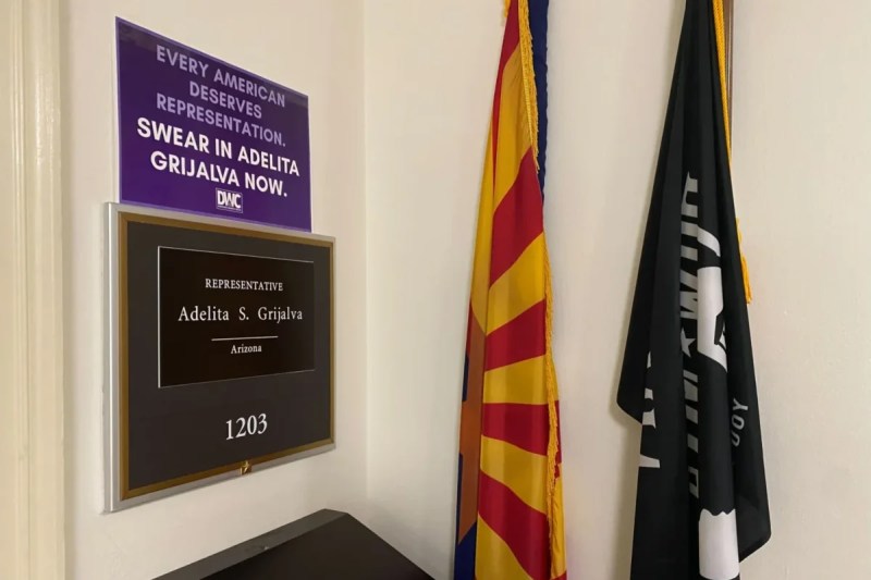 a sign outside of Adelita Grijalva's office